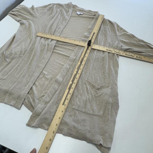 J.Jill Love Linen Cardigan Womens Large Petite Tan Open Front Ruched Sleeves - Picture 7 of 7